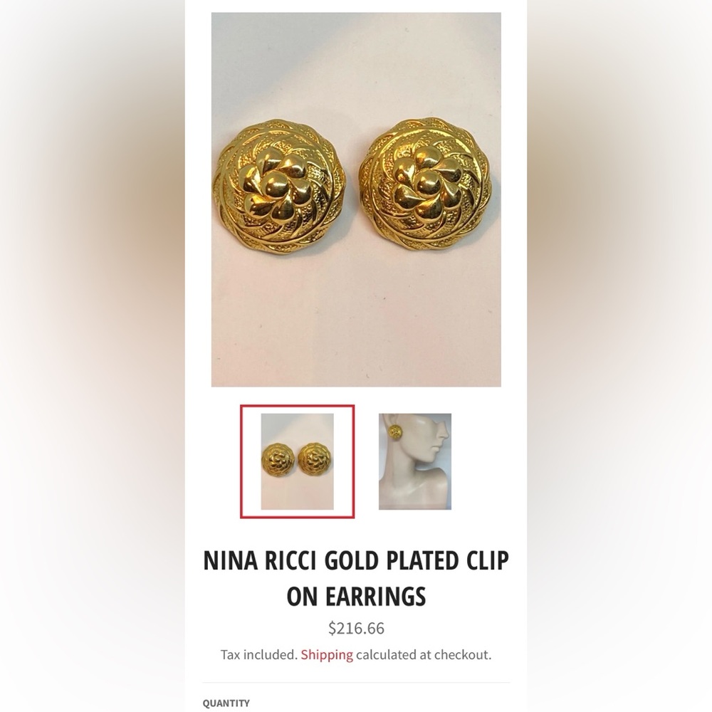 Vintage Nina Ricci Gold Tone Rosette Clip-On Earrings Sculptural Statement - Picture 5 of 5